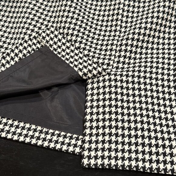 Tahari Houndstooth Fringe Black White Faux Wrap Knee Length Womens Skirt Size 16 - Picture 5 of 9